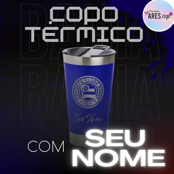 Copo Do Time Bahia personalizado Com Seu Nome Térmico C/tampa E Abridor 473ml