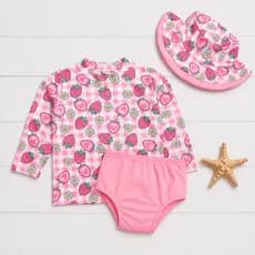 Kit Blusa Proteção Solar UV50 Tapa Fralda Chapéu Bebê Infantil Moda Praia Meninas Biquíni Infantil