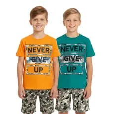Conjunto Masculino Infantil Verão Never Give UP Mescla e Branco