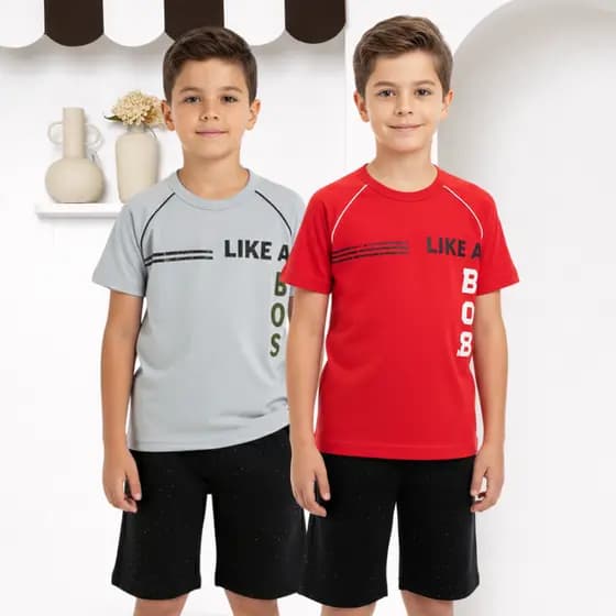Conjunto Masculino Infantil Verão Like a Boss Vermelho e Branco