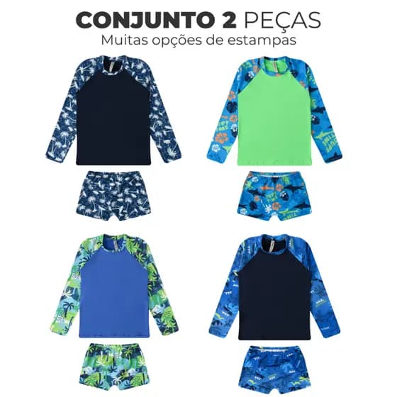 Conjunto Raglan Infantil e Juvenil Raglan + Sunga Bebe Menino Com Proteção UV50 Diju Kids
