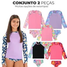 Conjunto Infantil Raglan + Biquini Bebe Menina Com Proteção UV50 Diju Kids
