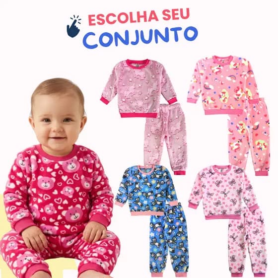 Conjunto de Inverno para Menina em Flecee Peluciado – Conforto e Estiloso M ao GG