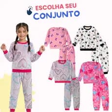 Conjuntos Peluciado Pijamas Flecee Feminino Inverno - Tamanho 4 ao 10 anos Diju Kids