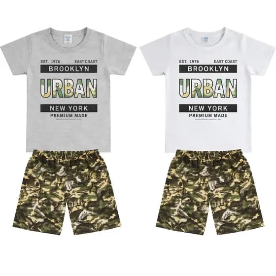 Conjunto Masculino Infantil Verão Urban Mescla e Branco