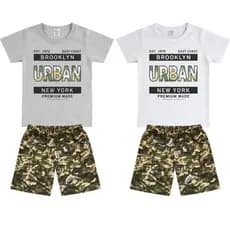 Conjunto Masculino Infantil Verão Urban Mescla e Branco