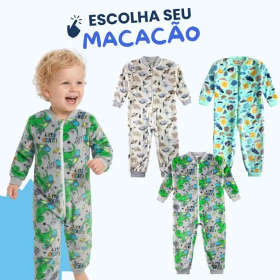 Macacão Peluciados Estampados Mantinha - Macaquinho em Flecee - Bebê - Menino