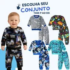 Conjuntos Bebe Menino Peluciado Pijamas Flecee Masculino Inverno - Tamanho P ao GG
