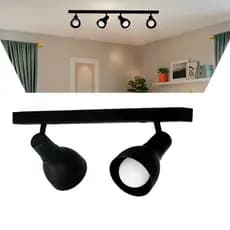Luminária Trilho Eeletrificado Spot Duplo 2 Lâmpadas LED E-27 Preto Teto Cozinha Sala Quarto Articulado