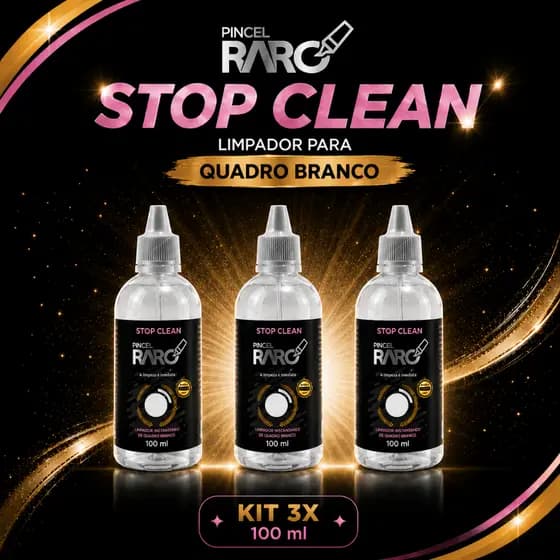 Kit 3 Limpadores Stop Clean Quadro Branco Lousa 100ml Removedor Tinta Permanente Cola Multiuso Ação Forte Escolar Kit 3