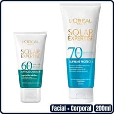 Kit Protetor Solar Facial Loreal Expertise Antioleosidade FPS60 25g + Corporal Supreme Protect 4 FPS70 200ml