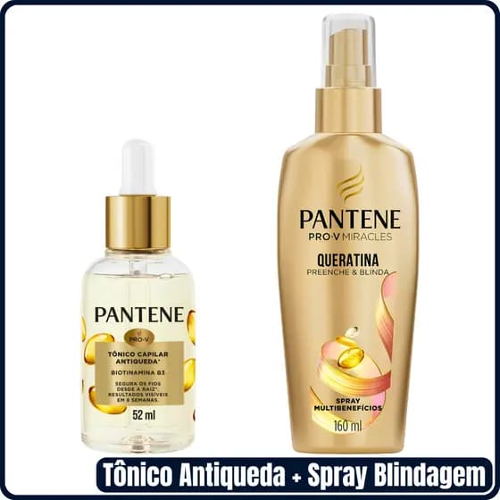 Kit Tônico Capilar com Biotinamina Pantene Antiqueda 52ml + Spray Protetor Térmico Queratina Preenche & Blinda 160ml