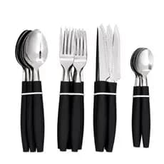 Kit Talheres 24 Peças Cabo Plástico Inox Preto