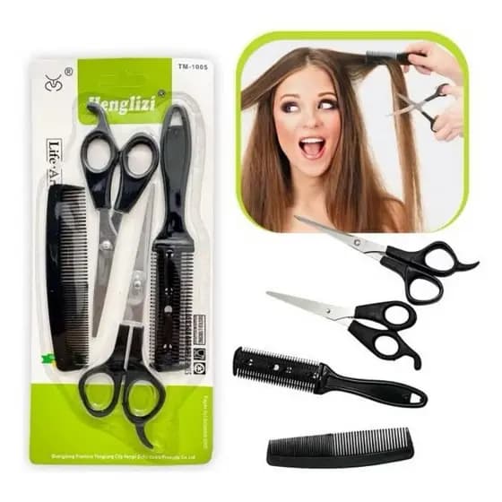 ￼Kit Para Cortar Cabelos E Barbas C/ Pente Navalha E Tesouras