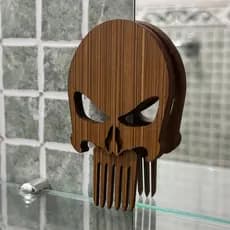 Pente de Madeira MDF Alisador de Cabelo Barba e Bigode de Caveira
