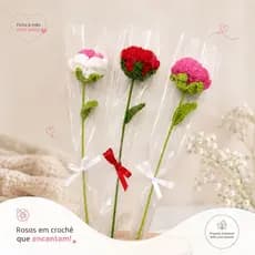 Flor Botão de Rosa de Crochê Presente Dia dos Namorados Pronta Entrega