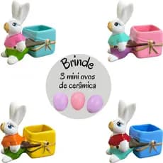 Coelho da Páscoa Enfeite Decorativo em Cerâmica e Mini Ovos de B R I N D E