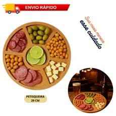 Petisqueira Gamela 29cm Tábua Para Petisco Multiuso Decorativa Mdf Estilo Bambu Redonda Oferta