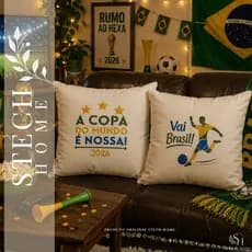 KIT 2 ALMOFADAS DA COPA CHEIAS COMPLETAS BORDADAS PREMIUM DECORAÇÃO COPA DO MUNDO 2026