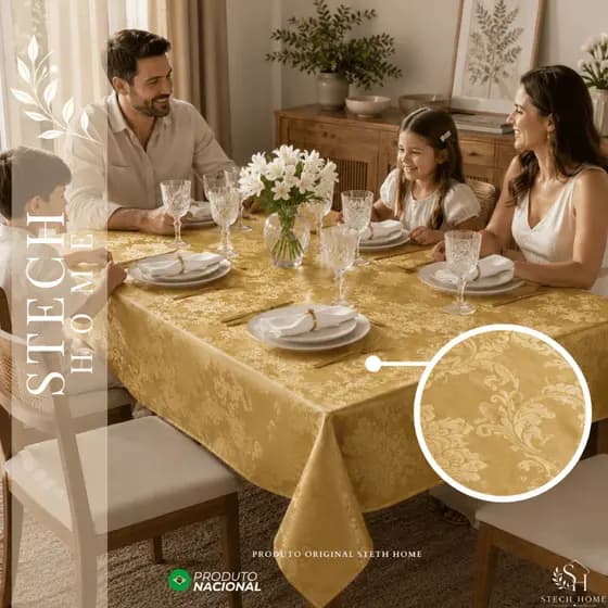 TOALHA DE MESA JACQUARD l JACAR LUXO l TEXTURIZADA l DECORAÇÃO MODERNA l MESA POSTA l 4 LUGARES