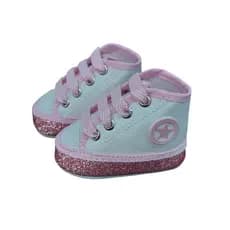 Tenis Branco Rosa Estrela Glitter Menina Lançamento Sapatinhos Para Bebes