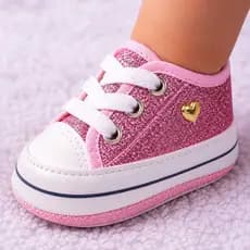 Tenis Infantil Para Menina Glitter Pará Bebês Sapatinhos Glitter Coração Conforto Cadarço