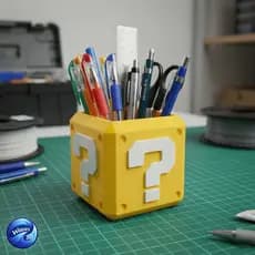 Organizador de Mesa Mario Bloco Interrogação | Porta Lápis Geek Gamer Decorativo Nerd Setup Presente