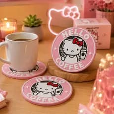 Porta Copo Hello Kitty Kawaii Rosa | Descanso para Copo Decorativo Geek Fofo Presente Setup Cute