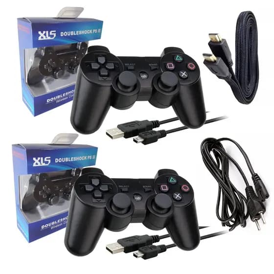 Kit Ps3 2 Controles + 2 Cabos + Cabo Força + Hdmi 4K Playstation 3