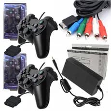 Kit de Acessórios Para Console Ps2 2 Controles + Fonte Bivolt + Cabo Força