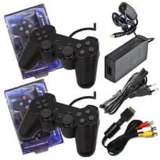 Kit Ps2 2 Controles + Fonte Bivolt + Cabo Força + Cabo Av Acessórios para Console Playstation2