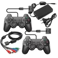 Kit de Acessórios Para Console Ps2 2 Controles + Fonte Bivolt + Cabo Força + Cabo Video Componente