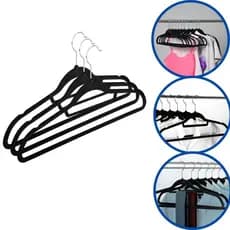 Kit 3 Cabides de Veludo Preto Antideslizante Slim Ultrafino Organizador Guarda Roupa Closet