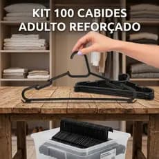 Kit 100 Cabides Adulto Reforçado 42cm Preto com Cava Organizador Guarda Roupa