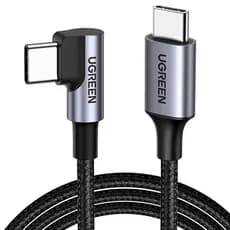 CABO DE DADOS UGREEN USB-C PARA USB-C NYLON TRANCADO 90 GRAUS 1M 3A 60W US255 PRETO - 50123