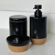 Kit Banheiro Oriental Cerâmica Preto 3 Peças