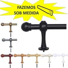 CONJUNTO varao para cortina 2,00 mts dois metros grosso 28mm em aço ferro com ponteira e suporte