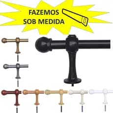 CONJUNTO Varao em AÇO para cortina 2,00 mts dois metros  19mm fino com ponteira e suporte janela