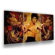Quadros decorativos 3 peças Mosaico para sua sala ou quarto Esportivo Bruce Lee Lutas Visu = 58