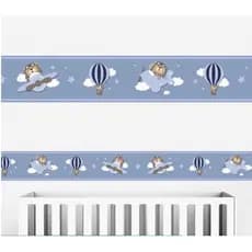 Adesivo Faixa Decorativa Infantil Papel Parede para o quarto do seu bebê Urso aviador f azul su = 181