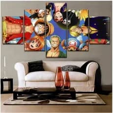Quadros Decorativos mosaicos 5 peças 1,80 x 0,65 One piece bando do chapéu de palha anime rostos para sua casa, quarto ou sala visu = 205