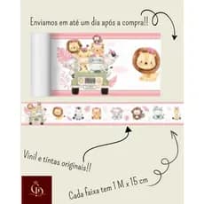 Adesivo Faixa Decorativa Infantil Papel Parede para o quarto do seu bebê sala BORDA  ROSA  Visu = 18