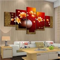 Quadros Decorativos mosaicos 5 peças 1,80 x 0,65 vaso com flor mural abstrato para sua casa, quarto ou sala visu = 5