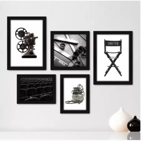 Kit Com 5 Quadros Decorativos - Cinema Projetor Filmes - 043kq01 Visu = 36