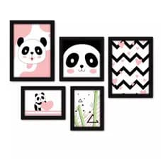 Quadros decorativos 5 peças - Panda - Infantil - Baby - Bebê Visu = 23