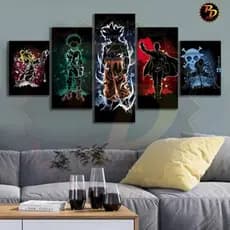 Quadros Decorativos mosaicos 5 peças 1,80 x 0,65 vários animes dragon ball , naruto, one piece, nanatsu one punch para sua casa, quarto ou sala visu = 109