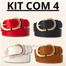 𝗞𝗜𝗧 𝗖𝗢𝗠 𝟰 𝗖𝗜𝗡𝗧𝗢𝗦 Feminino Fino Moda Blogueira Fivela Invertida Dourada.