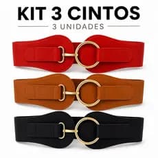 Kit Com 3 Cintos Feminino em Couro Elástico  Ajustável Elegante Confortavel Emagrecimento