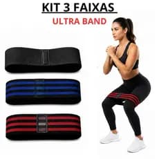 Kit com 3 Hip Band Faixa Elástica para Glúteos, Pernas e Treino Funcional