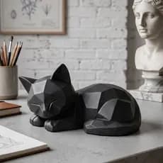 Escultura Gato Low Poly Dormindo | Arte Decorativa Moderna | Decoração Estilo Clean e Sofisticada